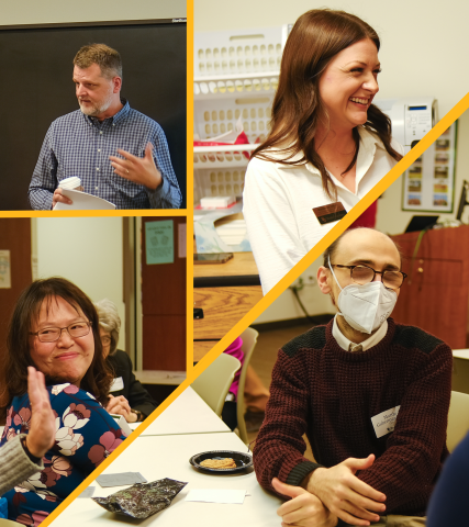 a collage of faculty and staff at baylor smiling at a lecture