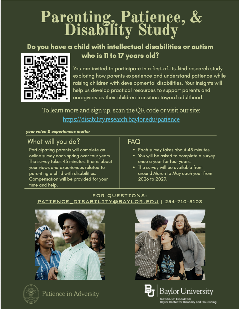 Screen shot of Parenting, Patience, & Disability Study flyer