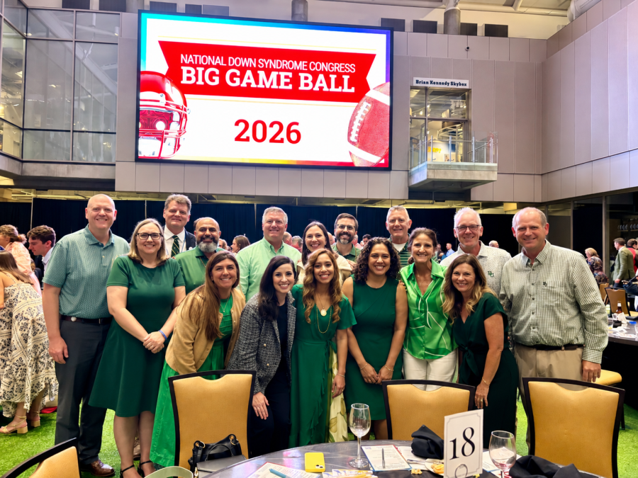 Photo of Center representatives alongside Baylor alumni and members from national engagement team at the 2026 National Down Syndrome Congress Big Game Ball in Atlanta. 