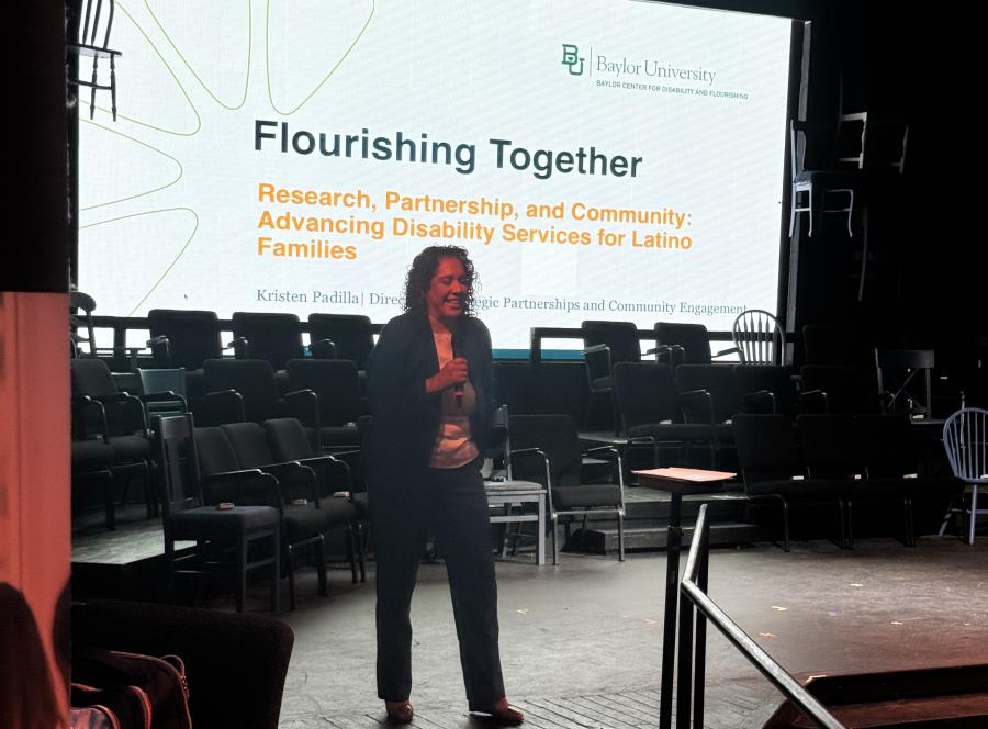 Photo of Kristen Padilla presenting at the Hispanic Leaders Network September gathering in Waco.